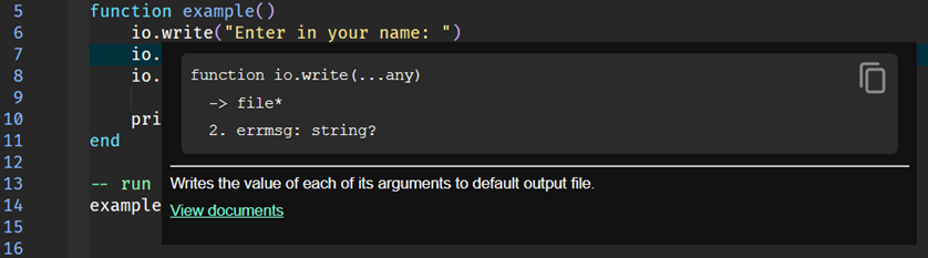 Lua Language Server Hover